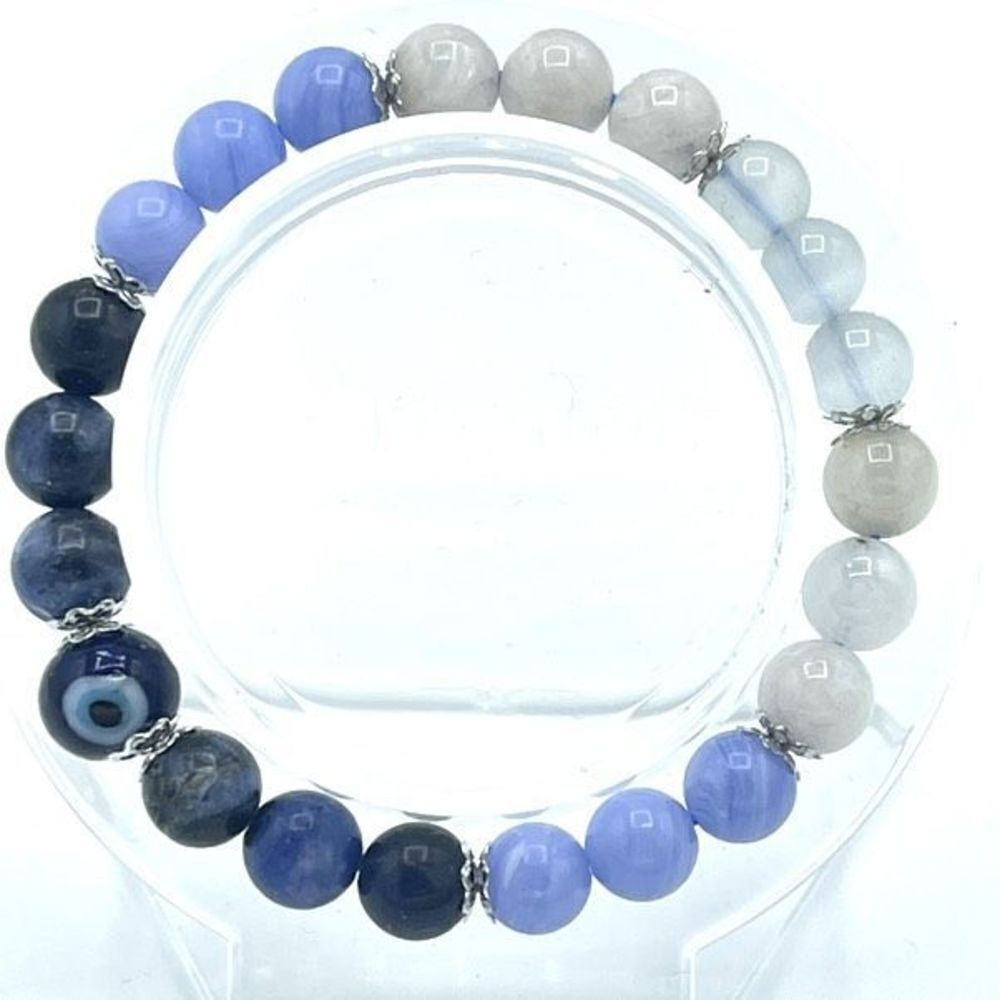 Crystal beaded stretch bracelet ONE NEW evil eye sodalite blue lace agate moonst